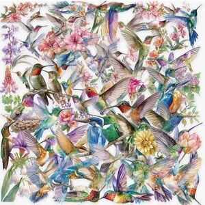 50 Hummingbird Stickers Colorful Flowers & Garden Birds